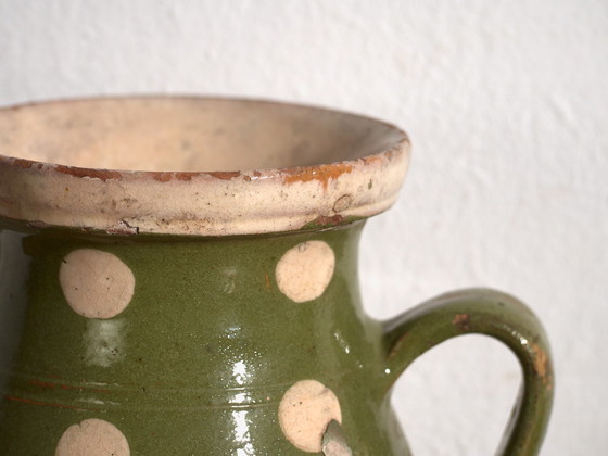 Coppia di brocche antiche in ceramica smaltata, Europa Centrale, circa 1920, Stoviglie, Verde (foto 8 di 11)