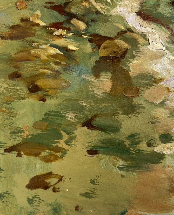 Image 1 of Pintura al óleo original: Paisaje costero marino a través de la inmensidad del mar.