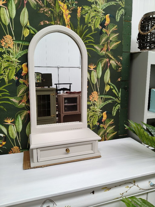 Vintage kleiner Spiegel mit Schublade – Glass, Wood