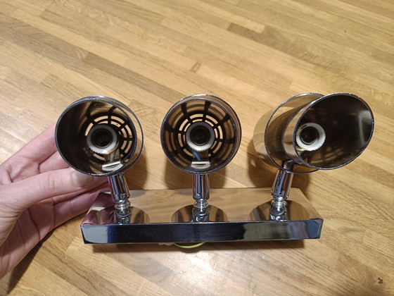 Image 1 of Chromen drievoudige spotlamp uit de jaren 70 voor wand of plafond
