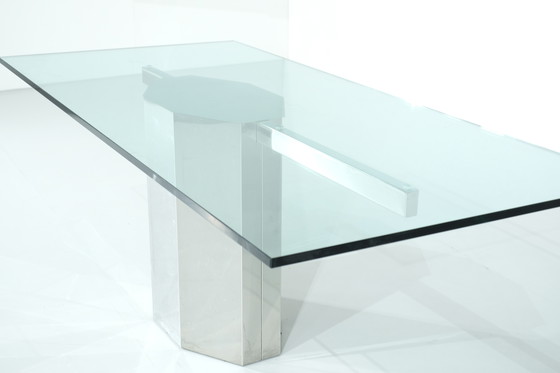 Image 1 of Tavolo da pranzo in vetro con base cromata, Italia, anni &#39;70