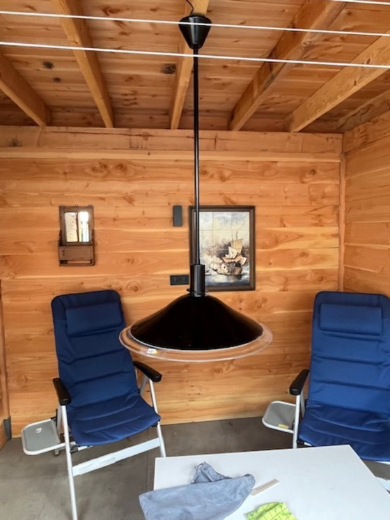 Image 1 of Mouth-blown black clear crystal lampshade in large format. Marked with sticker, made in Italy. Probably Murano, fourd