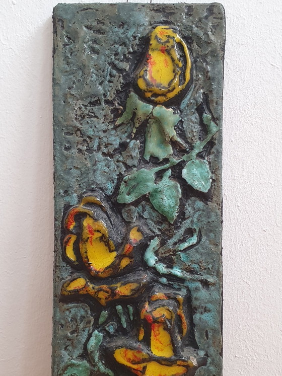 Image 1 of Vintage 3D-wandpaneel met keramisch bloemenpatroon, retro decoratie uit de jaren 70.