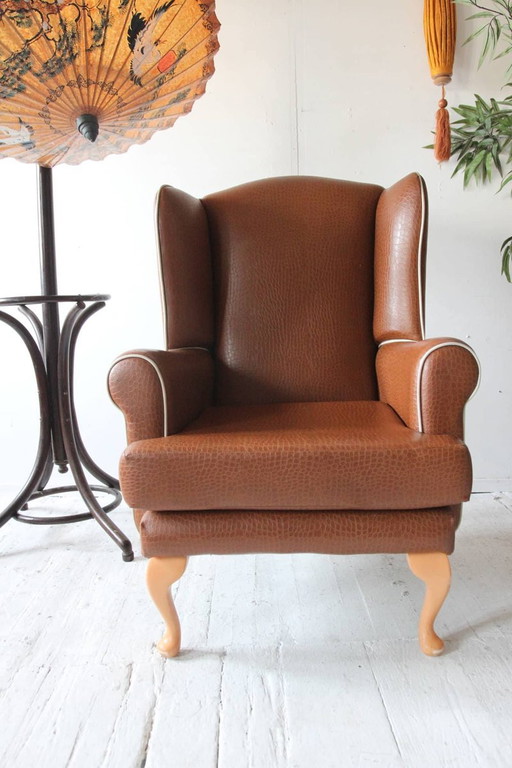 Set van Vintage Bruine Faux Wingback Fauteuils, jaren 60