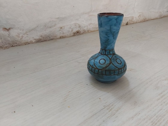 Image 1 of Vase Alain Maunier bleu dessins ethniques 