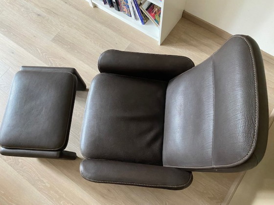 Image 1 of De Sede DS-50 Relaxsessel + Hocker – verstellbare Rückenlehne – Nackenstütze aus Leder