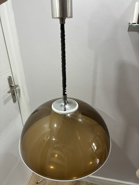 Suspension Temde en acrylique ambre, Suisse, années 1970, Temde Leuchten, Métal, Verre, Orange (photo 2 sur 7)