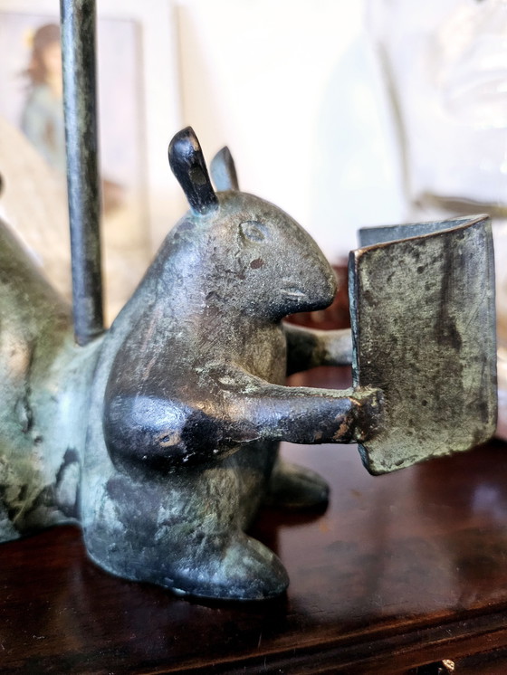 Image 1 of Bougeoir vintage en bronze patiné vert