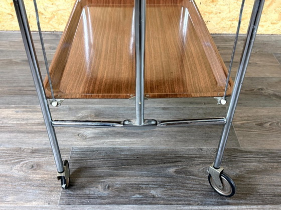Image 1 of 1960s/70s Serving Trolley/Dinette Side Table, Space Age Design, Chrome/Brown