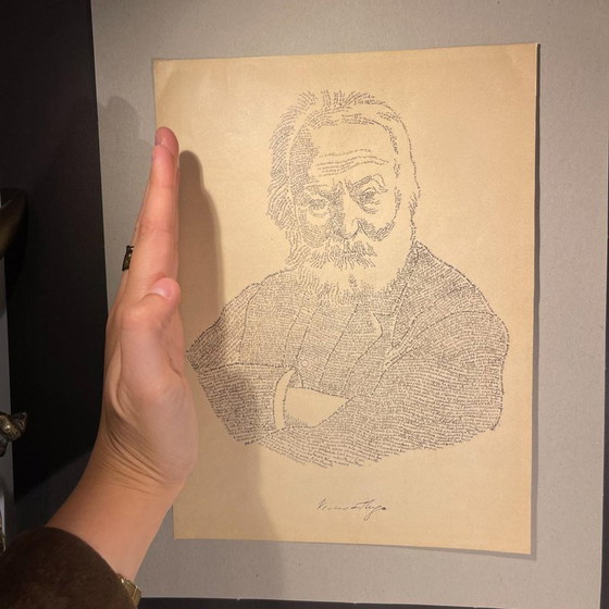 Portrait Calligramme Victor Hugo, Affiche Lithographique d'après M. Gaillard, Fin du XIXe siècle – Paper (photo 3 of 8)
