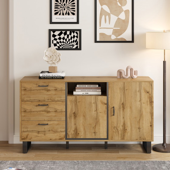 Image 1 of Urban Meuble buffetkast met 2 deuren en 3 laden in hout look 150*38*77cm