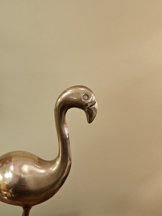 Image 1 of Vintage Brass Flamingo Bird 1970s Yellow Brass