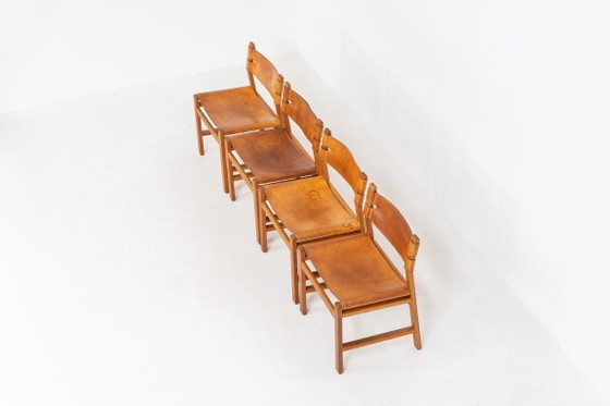 Image 1 of Oak & leather dining chairs (Denmark, 1960s).