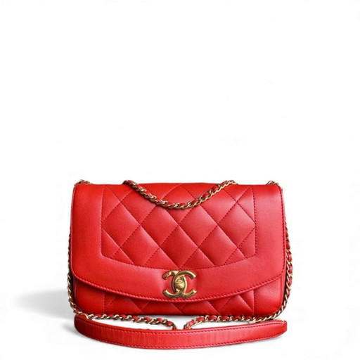 Borsa Chanel Diana Reissue Small - 22 cm in pelle di agnello trapuntata, rossa, con finiture dorate, serie 20