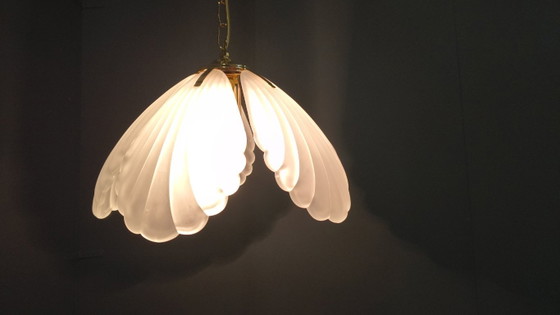 Image 1 of Vintage Italiaanse kroonluchter van glas en messing, jaren 70.