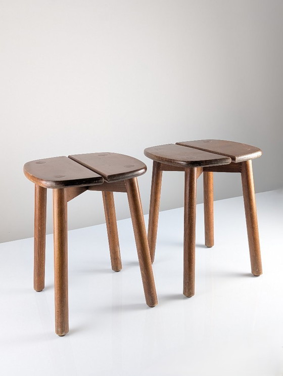 Image 1 of Coppia di sgabelli in legno di Pierre Gautier Delaye, Francia, anni '60