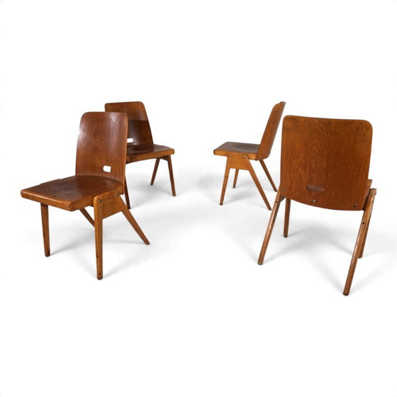 Set aus 4 Bauhaus-inspirierten Esszimmerstühlen, stapelbar, 1950 – Holz (photo 16 of 19)