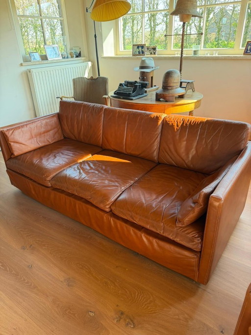 Ensemble de canapés en cuir Durlet - Cognac - Design belge - 3 places + 2 places + 1 place