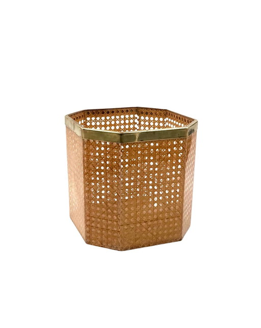 Hollywood Regency Plexiglass and Straw Wastepaper Basket, Christian Dior France ca. 1980