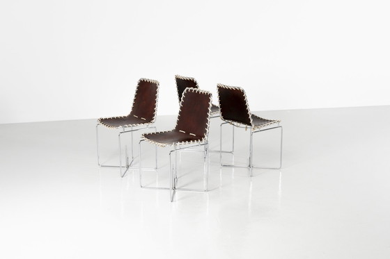 Image 1 of Ungewöhnliche Esszimmerstühle aus Leder und Seilen Italien 1970