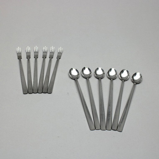 Folke Arström (1907-1997) - Gense Sweden - model Facette - 18-8 stainless steel - set van 6 lepels en 6 vorken (12x) 