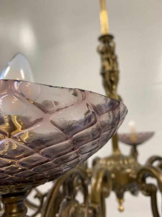 Image 1 of Vintage Murano glass chandelier by Seguso, signed in bronze and brass.