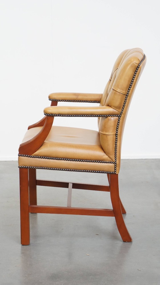 Image 1 of Chaise de salle à manger/chaise d'appoint en cuir de bœuf de style anglais, couleur cognac clair