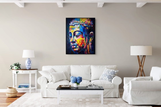 Image 1 of Unique hand-painted Buddha painting “Energy Flow” – Seksak Jaichumchen – 80×100 cm