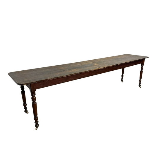 3-meter long antique serving table – console table on porcelain wheels
