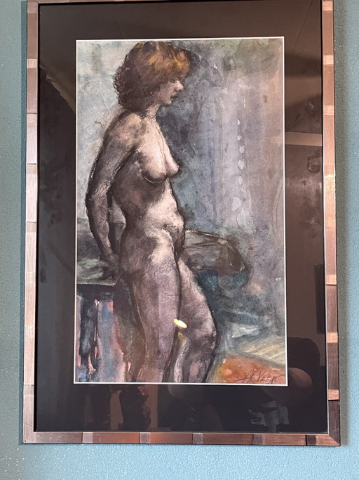 Dos estudios de desnudos enmarcados y firmados por Veer, un conjunto de dos piezas procedentes de una herencia.