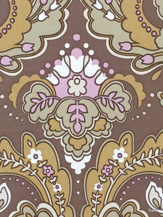 14298 Vintage Barok Behang Bruin Roze Goudgeel New Old Stock – Wanddecoratie, Paper (photo 5 of 8)