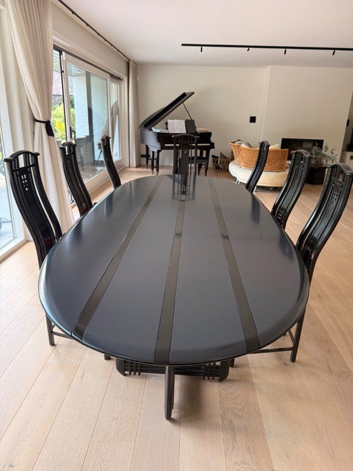 Giorgetti Table + 6 Chairs – eetkamerset, Leather, Wood