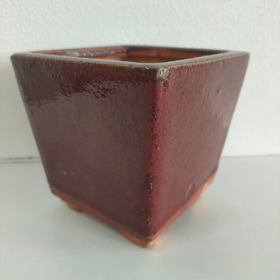 Image 1 of Ensemble de pots de fleurs vintage en céramique rouge Bordeaux