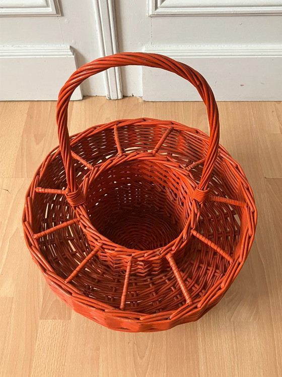 Vintage Orange Wicker Bar Basket Bottle and Glass Holder, Wine racks (photo 4 of 9)