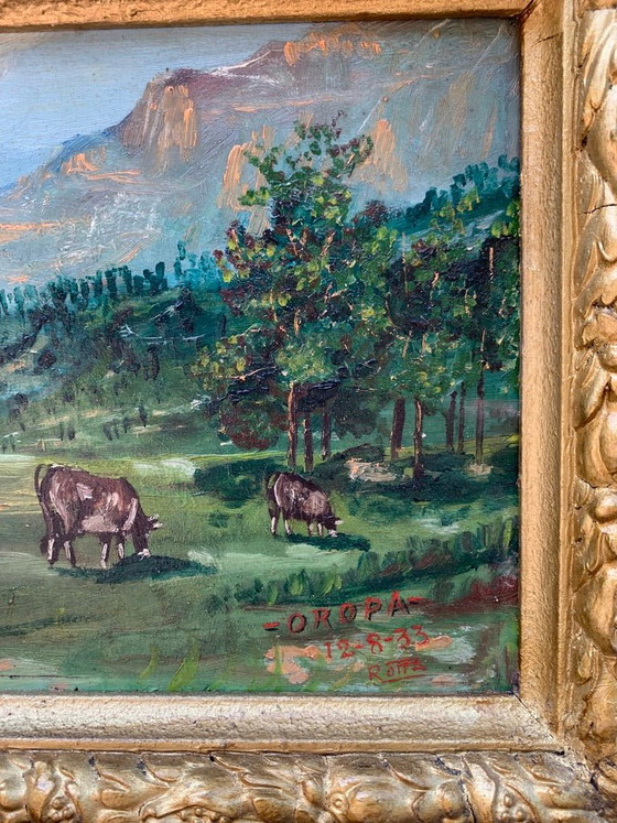 Peinture à l'huile sur toile Paysage "Oropa" par Roffa, 1933, Peintures et dessins (photo 4 sur 4)