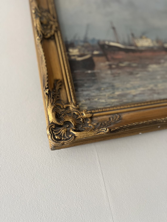 Image 1 of Painting of the harbour by H.W. Bijl.