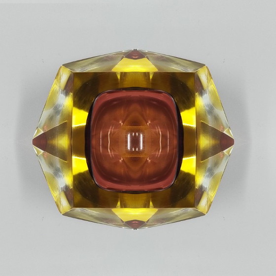 1960s Gorgeous Amber and Yellow Ashtray or Catchall by Flavio Poli for Seguso. Made in Italy (photo 5 of 6)