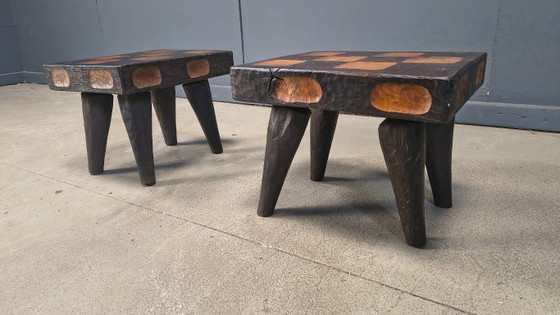 Image 1 of Vintage rustic wooden side tables or stools, 1960s