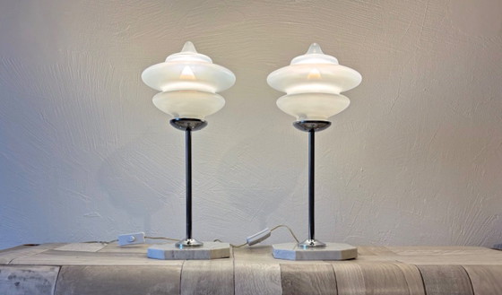 Paire de lampes Space Age - Design - Vintage - Murano - Années 70, Verre, Métal, Blanc, Modern (photo 11 sur 12)
