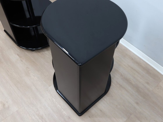 Image 1 of B&B 1980s postmodern black lacquered nightstands , set of 2