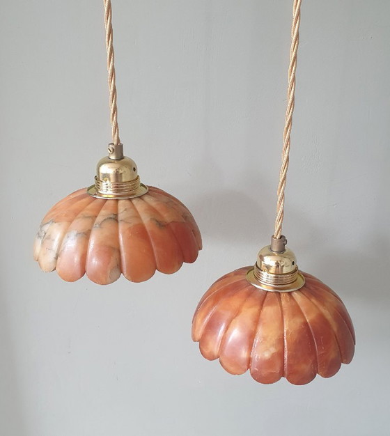 Set de Suspensions Vintage en Marbre Marron, Rouge, Ambre – Marble, Metal (photo 14 of 23)