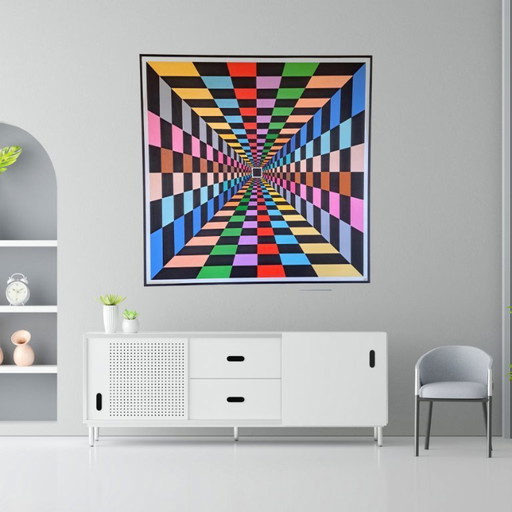 Tiefe - Op-art Gemälde von Franklin van Dam (95 x 95 cm, Acryl auf MDF)