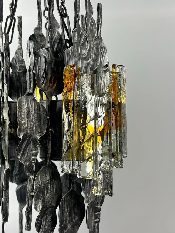 Image 1 of 60s 70s Brutalistische kroonluchter plafondlamp Tom Ahlström & Hans Ehrlich