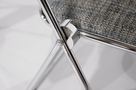 Image 1 of Juego de 9 sillas plegables cromadas con tela de los años 70