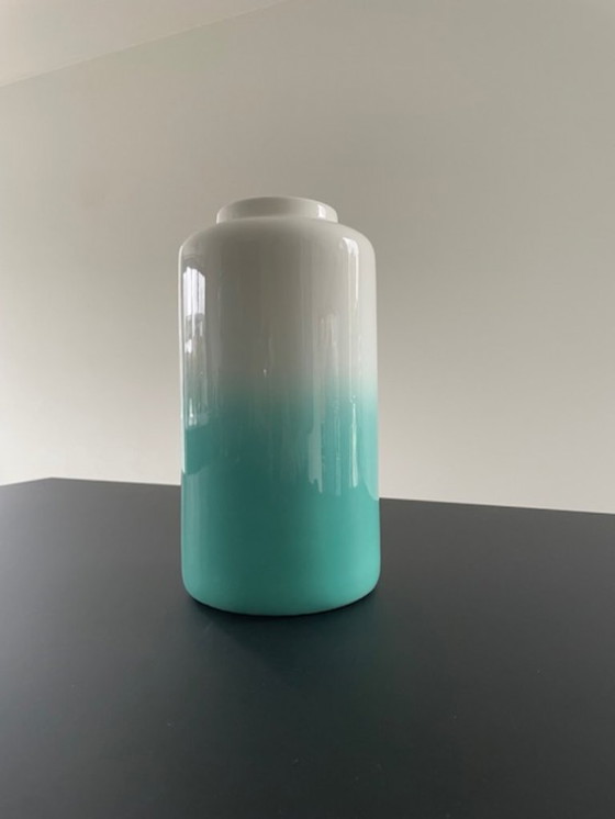 Image 1 of Ceramic vase white/turquoise glossy glaze