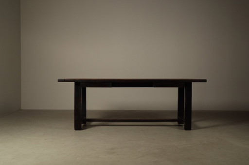 Table de salle à manger en chêne teinté foncé de Jean Batenburg pour MI, Belgique, vers 1969 – eettafels (photo 2 of 15)