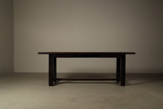 Table de salle à manger en chêne teinté foncé de Jean Batenburg pour MI, Belgique, vers 1969 (photo 2 of 15)