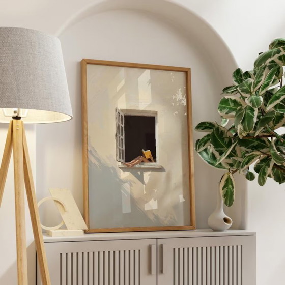 Image 1 of Window Minimalist Digital Wall Art, Calm Summer Window Print, Book Lover Digital Download, Soft Dopamine Decor, Aesthetic Home D