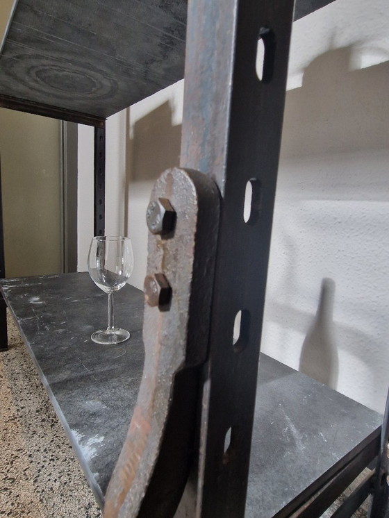 Image 1 of 2 pieces vintage, art deco heavy shelving units with slate shelves