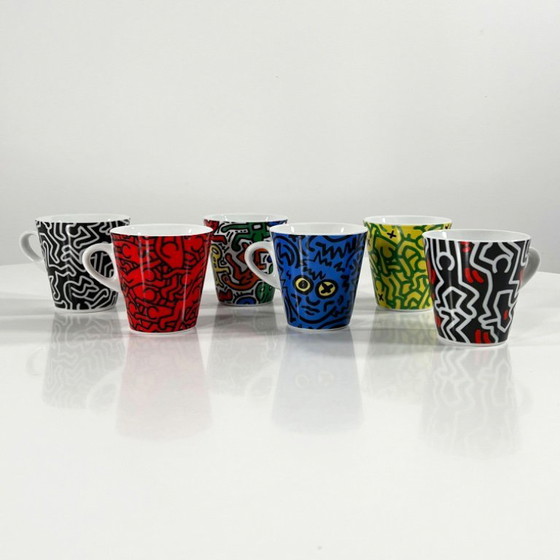 Image 1 of Set van 6 Keith Haring koffiekopjes van Tognana, jaren 90.